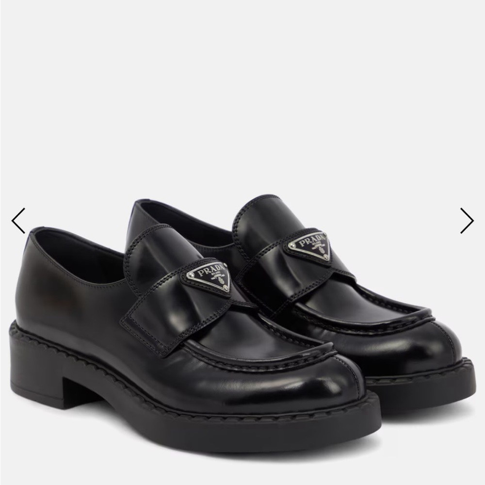 Prada platform leather loafers, with logo on the front, black 39 9